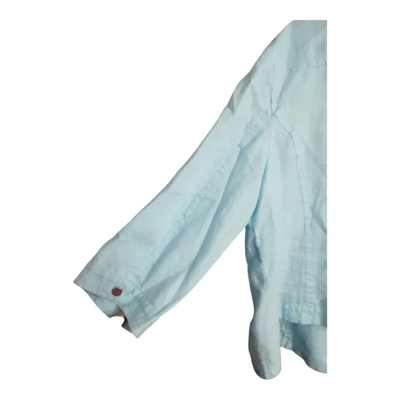 Chicos 100% Linen Moto Zip Front Moto Preppy Office Business Casual Jacket L - Picture 2 of 6